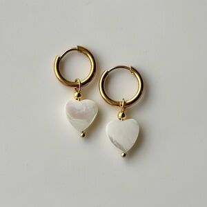 Mother of Pearl Heart Earrings Huggie Hoops